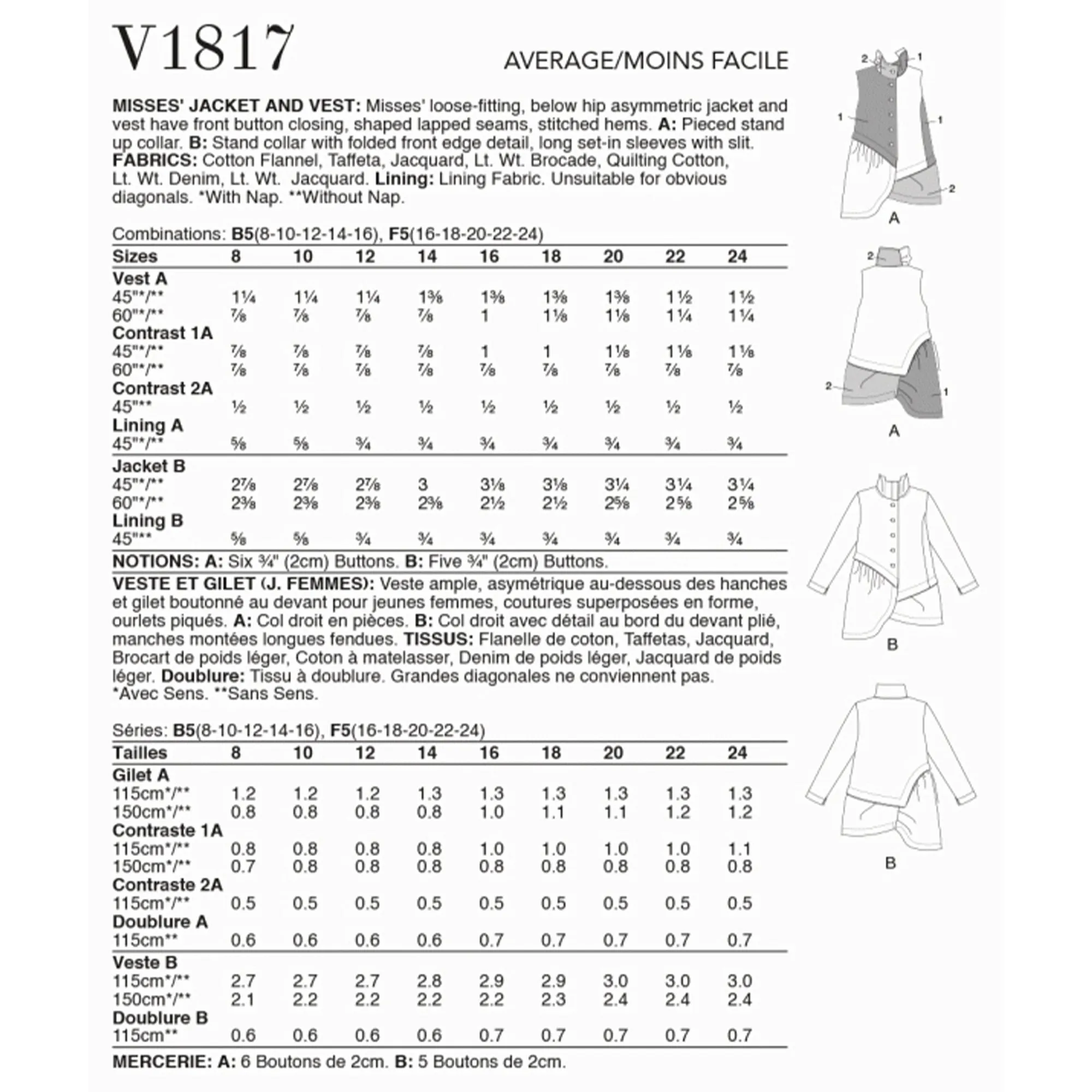 V1817 Misses' Jacket and Waistcoat, Marcy Tilton