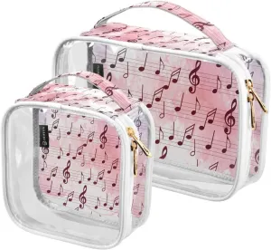 Watercolor-full-musical-notes Print 2 Pack Clear Toiletry Bag Women Men, Portable Waterproof Clear Pouch, Cosmetic Bag with Double Zippers Large Opening Traveling with Handle for Bathroom Traveling Va
