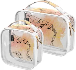 Watercolor-musical Texture 2 Pack Clear Toiletry Bag Women Men, Portable Waterproof Clear Pouch, Cosmetic Bag with Double Zippers Large Opening Traveling with Handle for Bathroom Traveling Vacation Or
