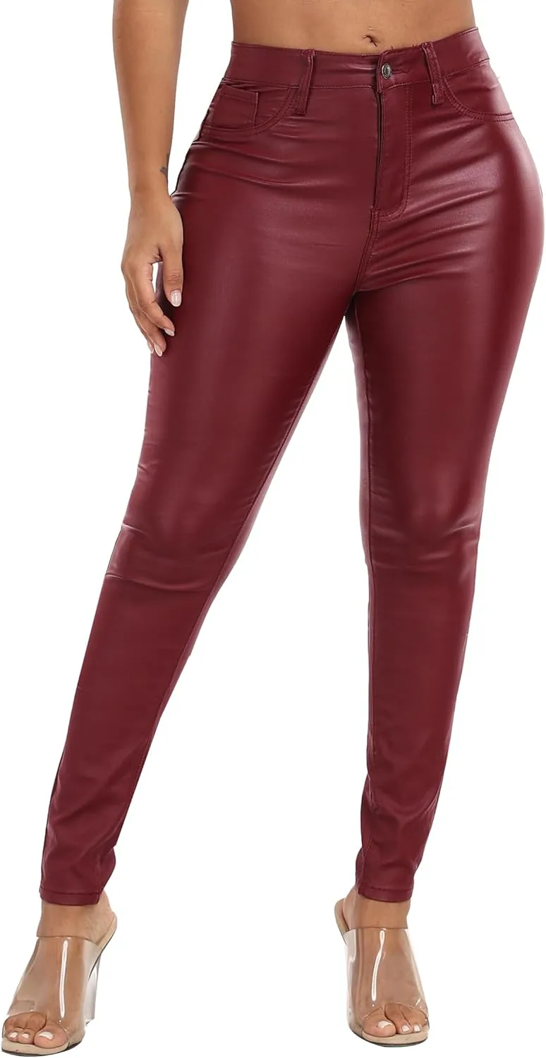 WAYRUNZ Womens High Waisted Stretch Faux Leather Pants PU Coated Legging Juniors