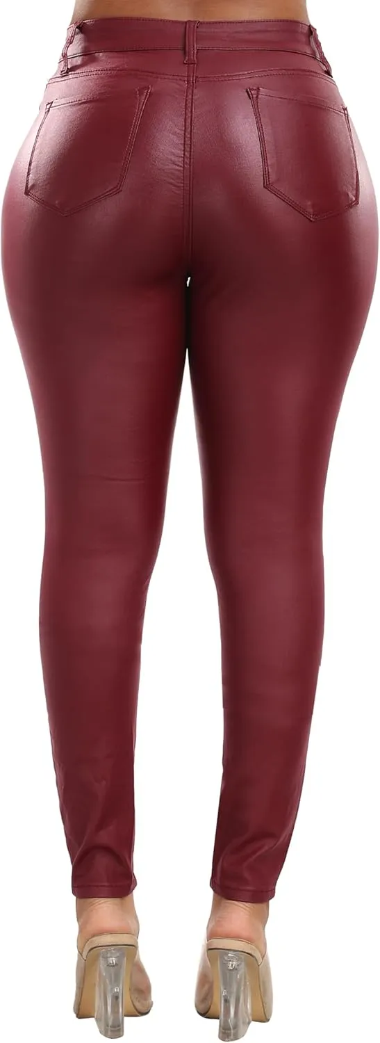 WAYRUNZ Womens High Waisted Stretch Faux Leather Pants PU Coated Legging Juniors