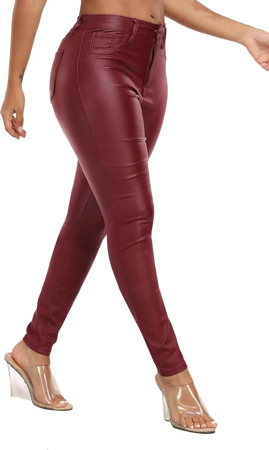 WAYRUNZ Womens High Waisted Stretch Faux Leather Pants PU Coated Legging Juniors