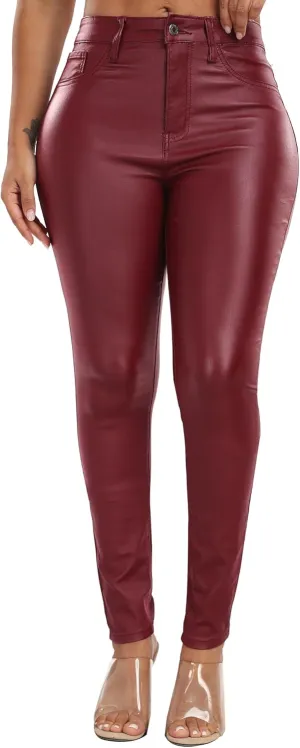 WAYRUNZ Womens High Waisted Stretch Faux Leather Pants PU Coated Legging Juniors