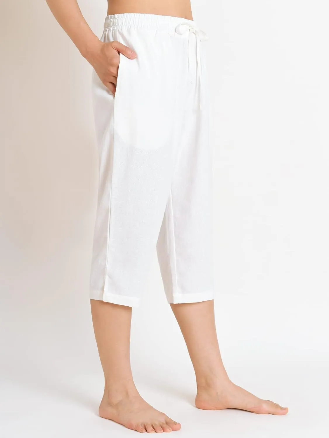 Weintee Women's Petite Linen Capris Capri Pants with Pockets