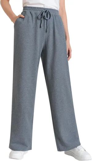 Weintee Women's Wide Leg Cotton Sweatpants with Pockets