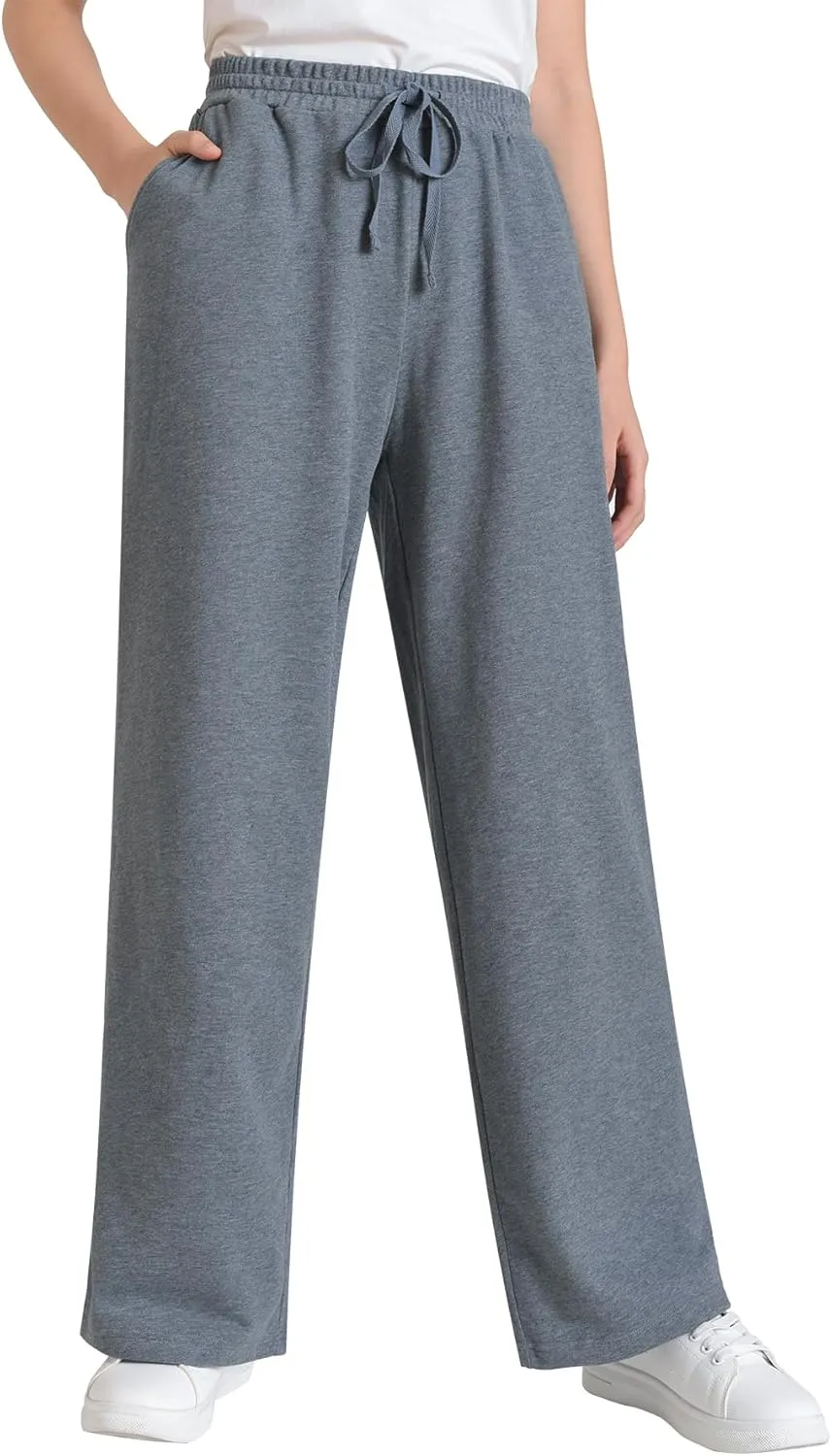 Weintee Women's Wide Leg Cotton Sweatpants with Pockets