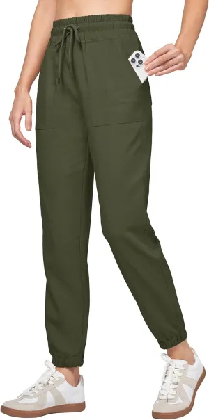 Willit Women Linen Pants Joggers Casual Lightweight Lounge Cotton Linen Travel Beach Summer Pants with Pockets 28"
