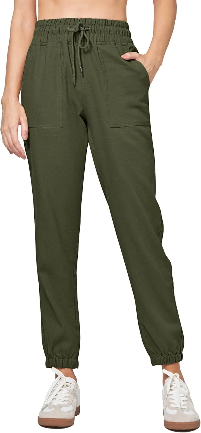 Willit Women Linen Pants Joggers Casual Lightweight Lounge Cotton Linen Travel Beach Summer Pants with Pockets 28"