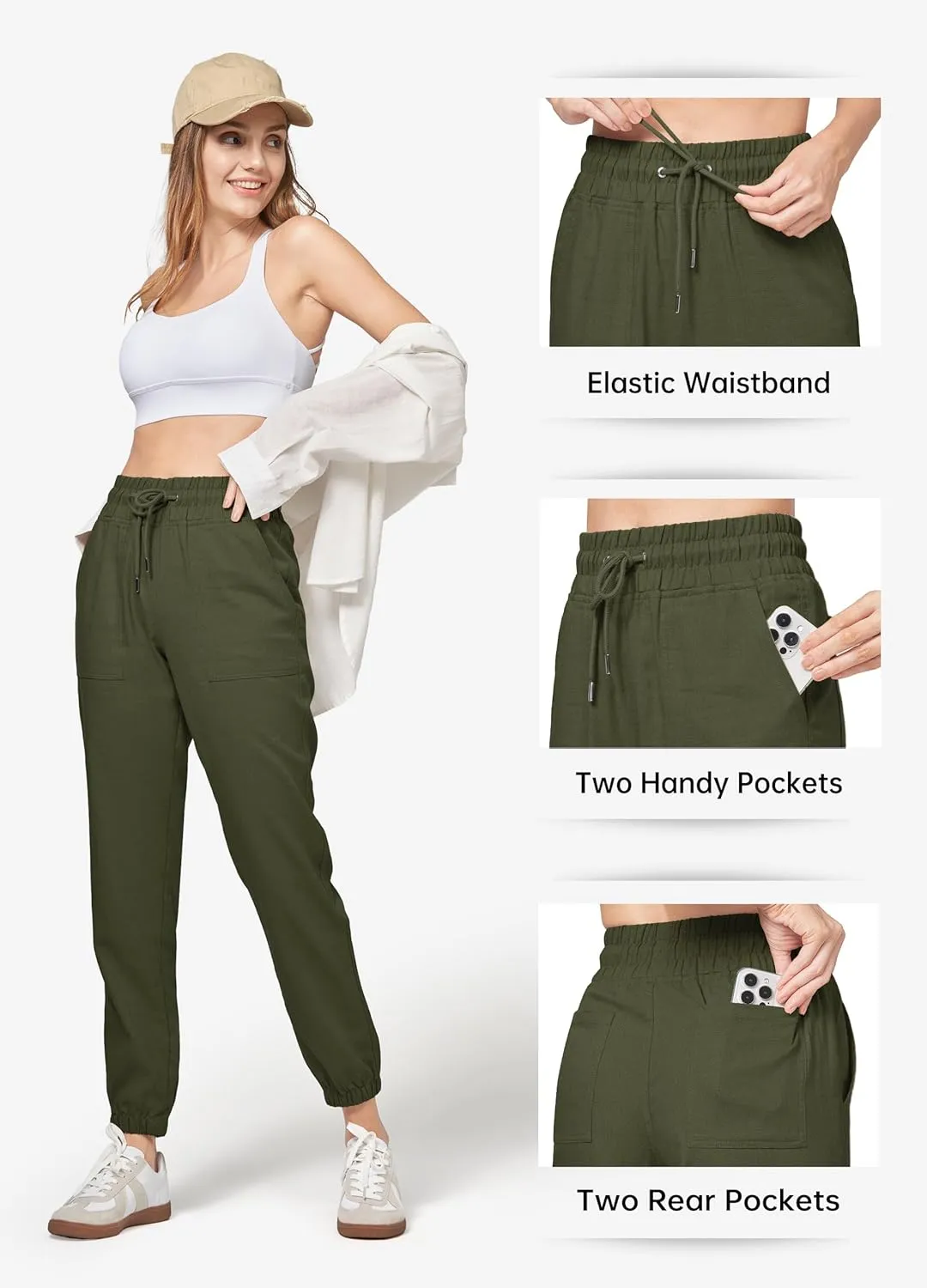 Willit Women Linen Pants Joggers Casual Lightweight Lounge Cotton Linen Travel Beach Summer Pants with Pockets 28"
