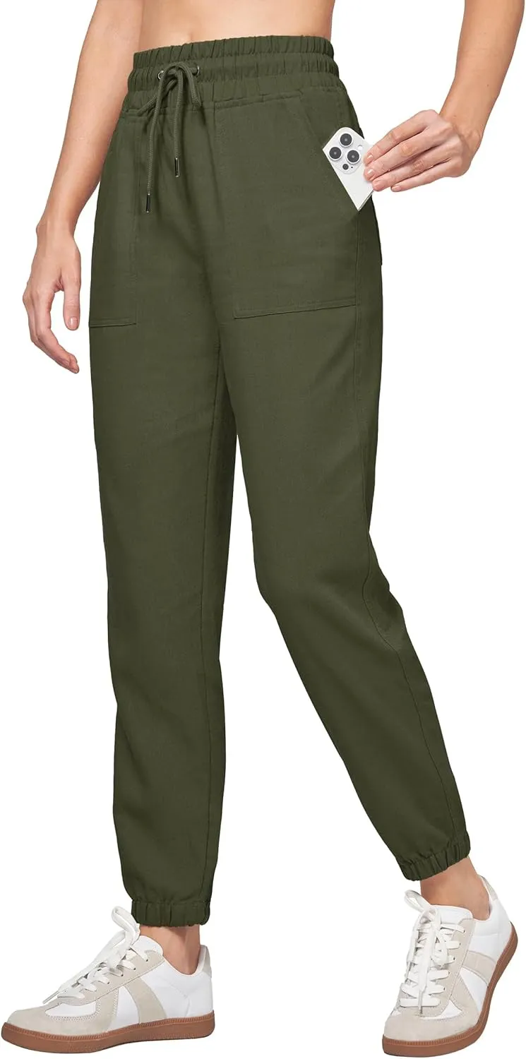 Willit Women Linen Pants Joggers Casual Lightweight Lounge Cotton Linen Travel Beach Summer Pants with Pockets 28"