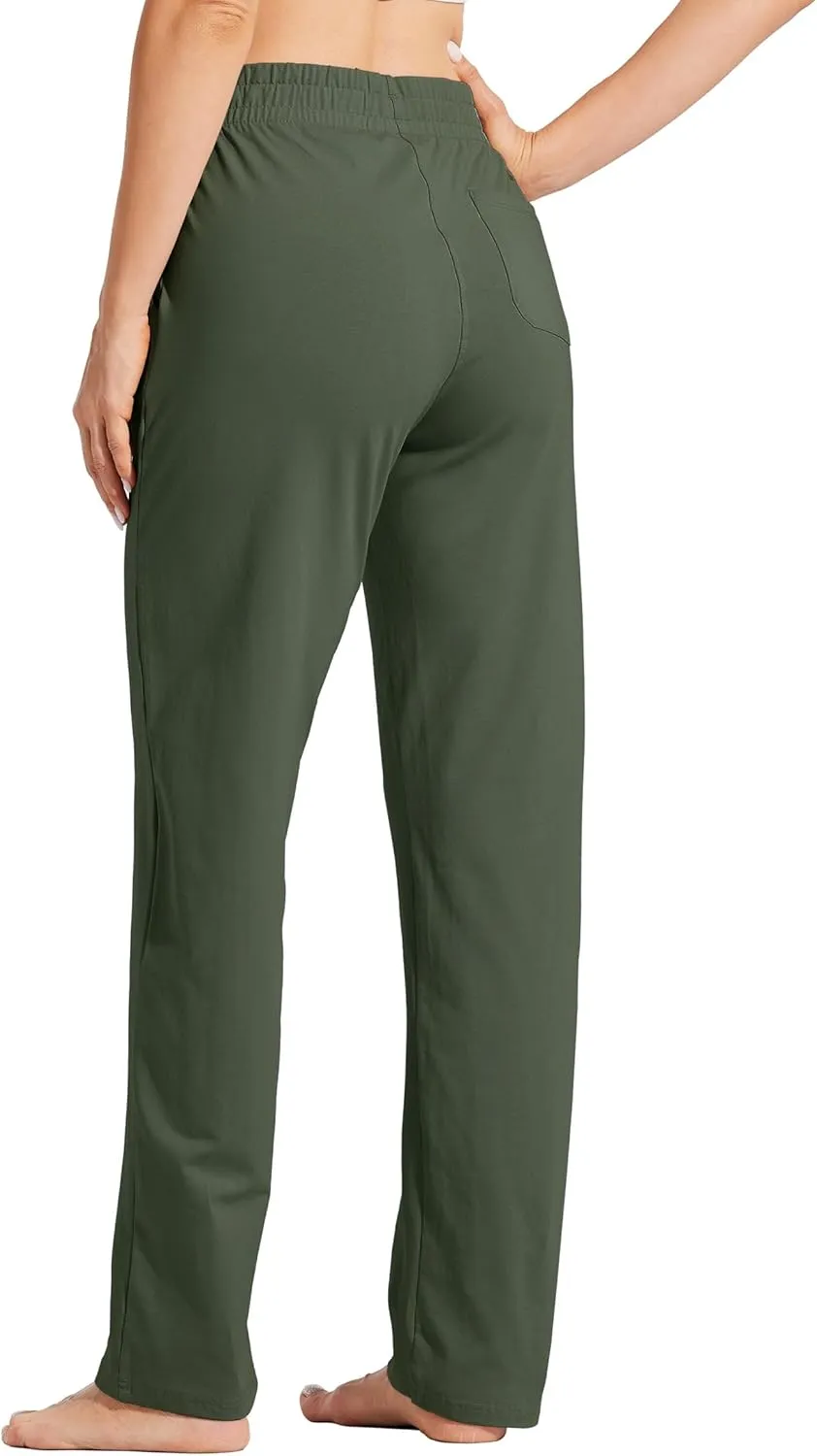 Willit Women's Cotton Sweatpants Open Bottom Yoga Sports Pants Straight Leg Lounge Athletic Pants with Pockets