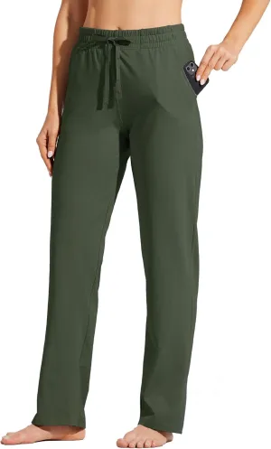 Willit Women's Cotton Sweatpants Open Bottom Yoga Sports Pants Straight Leg Lounge Athletic Pants with Pockets