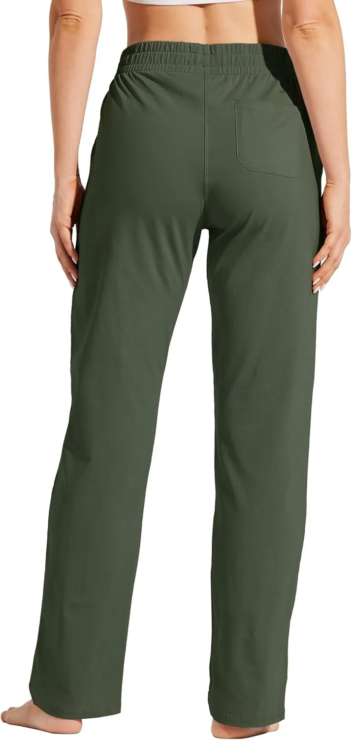 Willit Women's Cotton Sweatpants Open Bottom Yoga Sports Pants Straight Leg Lounge Athletic Pants with Pockets