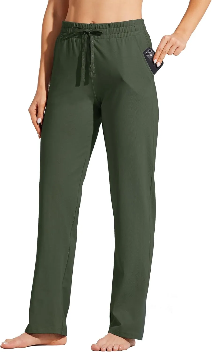 Willit Women's Cotton Sweatpants Open Bottom Yoga Sports Pants Straight Leg Lounge Athletic Pants with Pockets