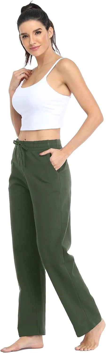 Willit Women's Cotton Sweatpants Open Bottom Yoga Sports Pants Straight Leg Lounge Athletic Pants with Pockets