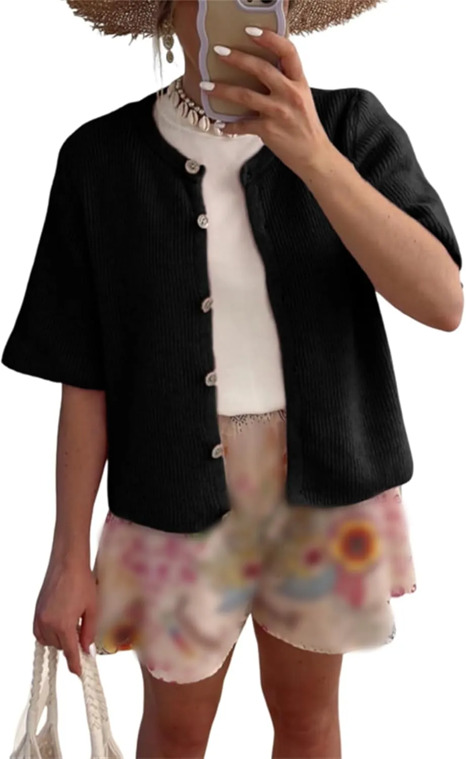 Women Knitted Crop Cardigan Shirt Short Sleeve Button Down Ribbed Knit Crop Top Y2k Girls Outwear Top Tee Shirt