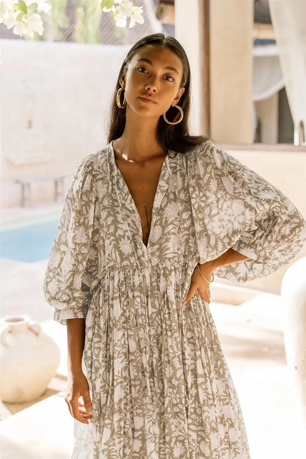 Women Summer Dresses Casual Floral Short Sleeve Dresses Loose Flowy Dresses Vacation Beach Dress Plus Size Maxi Dress