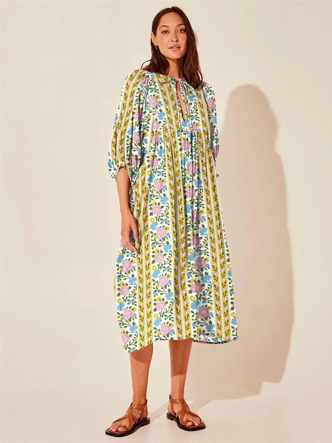 Women Summer Dresses Casual Floral Short Sleeve Dresses Loose Flowy Dresses Vacation Beach Dress Plus Size Maxi Dress