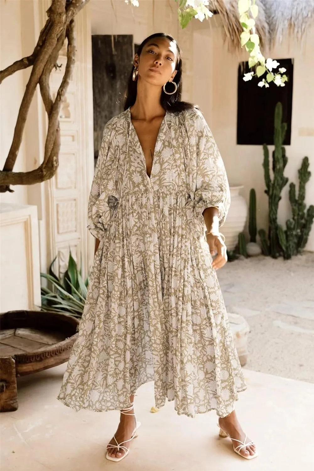 Women Summer Dresses Casual Floral Short Sleeve Dresses Loose Flowy Dresses Vacation Beach Dress Plus Size Maxi Dress