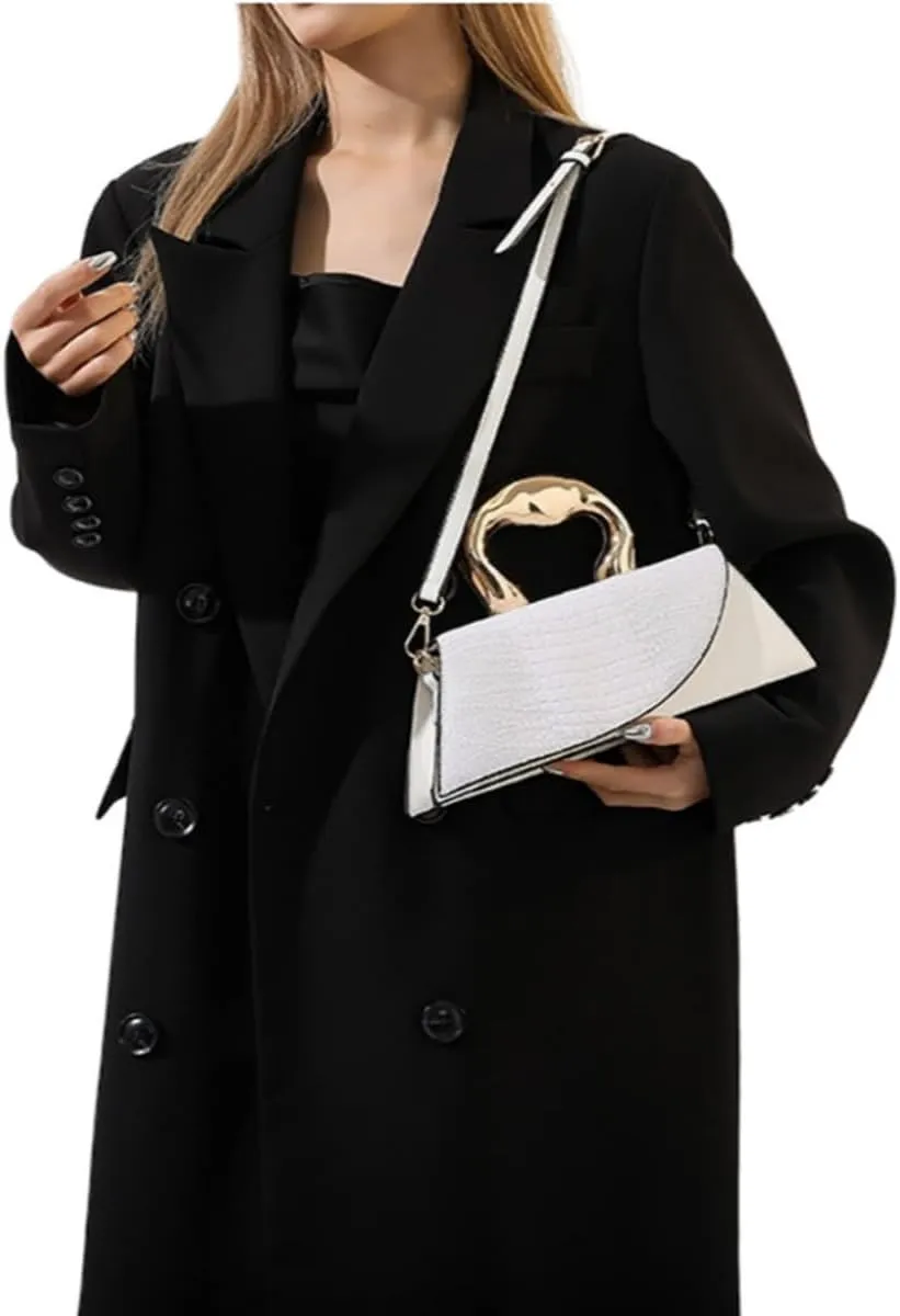 Women Vegan Leather Evening Handbag Crocodile Pattern Handle Clutch Purse Cross Body Envelope Bag
