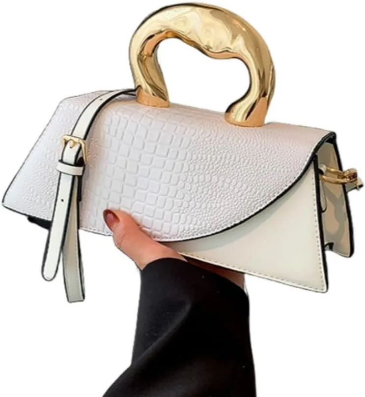 Women Vegan Leather Evening Handbag Crocodile Pattern Handle Clutch Purse Cross Body Envelope Bag