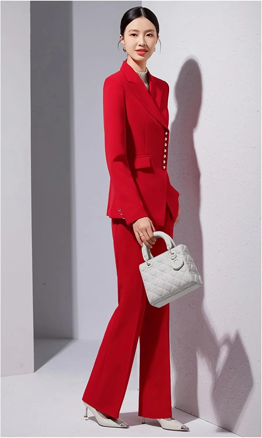 Women's 2 Piece Suit Set Single Breasted Office Ladies Work Wear Blazer Jacket and Pants