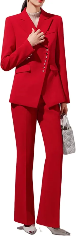 Women's 2 Piece Suit Set Single Breasted Office Ladies Work Wear Blazer Jacket and Pants