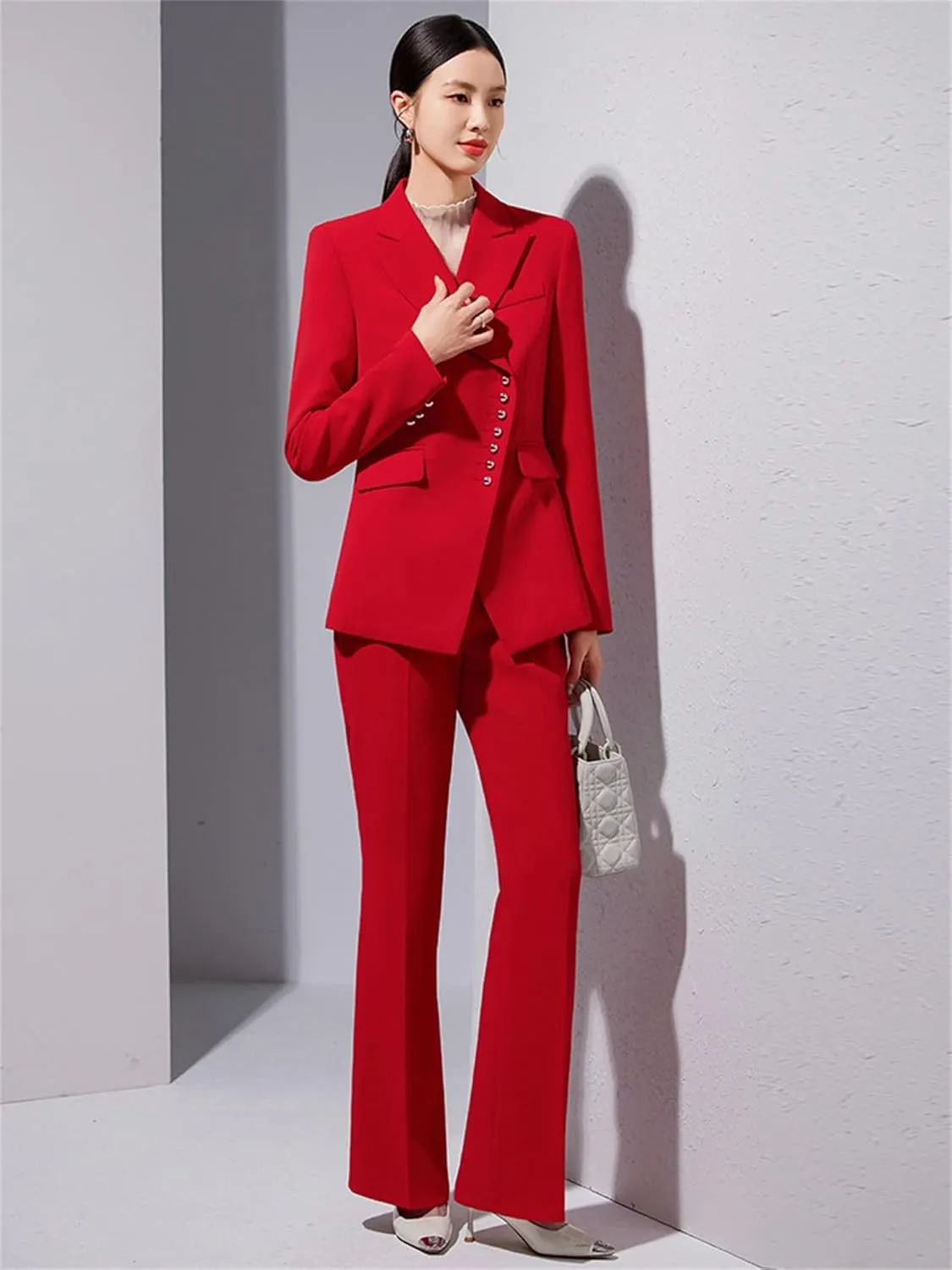 Women's 2 Piece Suit Set Single Breasted Office Ladies Work Wear Blazer Jacket and Pants