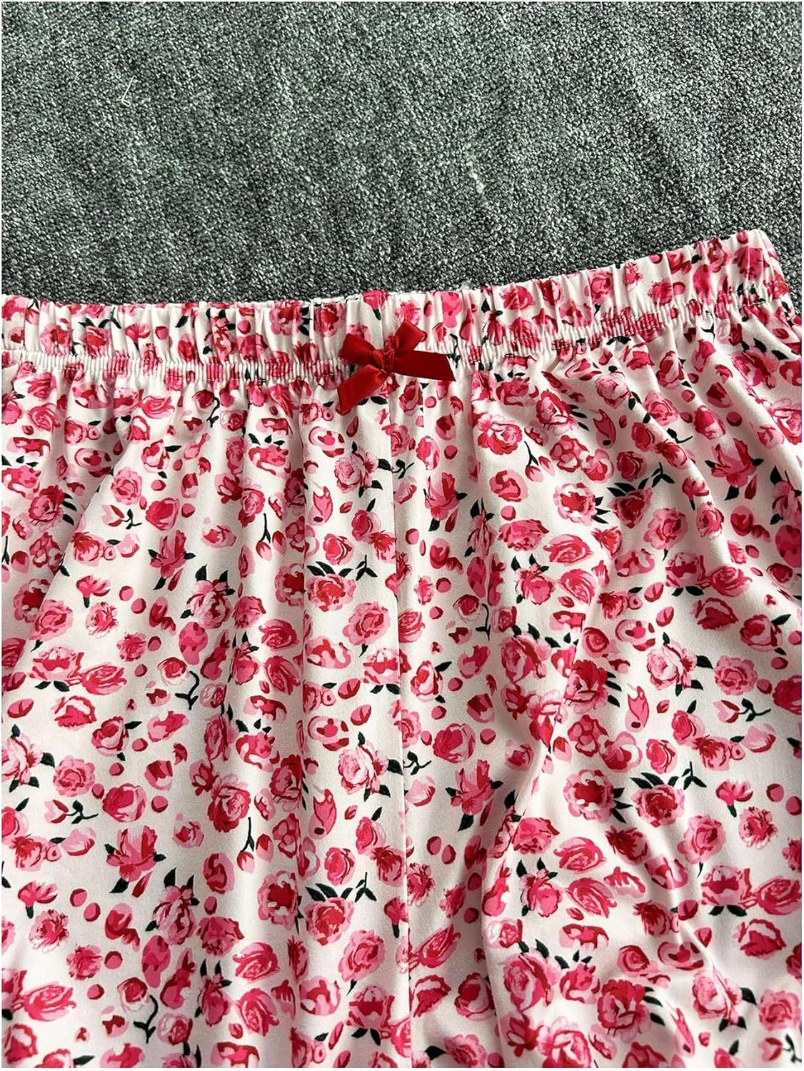 Women's 3 Pack Cherry Print Pajama Pants Floral Bow Front Comfy Bottom Lounge Pants Sleepwear Homewear