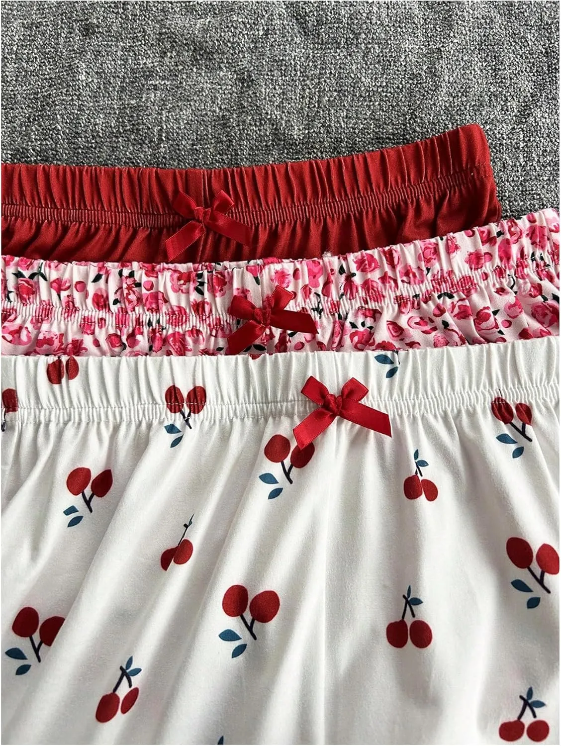 Women's 3 Pack Cherry Print Pajama Pants Floral Bow Front Comfy Bottom Lounge Pants Sleepwear Homewear