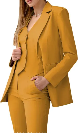 Women's 3 Piece Suit Double Breasted Slim Fit Vest Lady Business Suit Office Work Formal Two Button Blazer Suit Pants Set