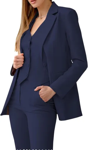 Women's 3 Piece Suit Double Breasted Slim Fit Vest Lady Business Suit Office Work Formal Two Button Blazer Suit Pants Set