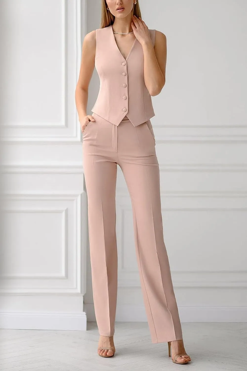 Women's 3 Piece Suit Double Breasted Slim Fit Vest Lady Business Suit Office Work Formal Two Button Blazer Suit Pants Set