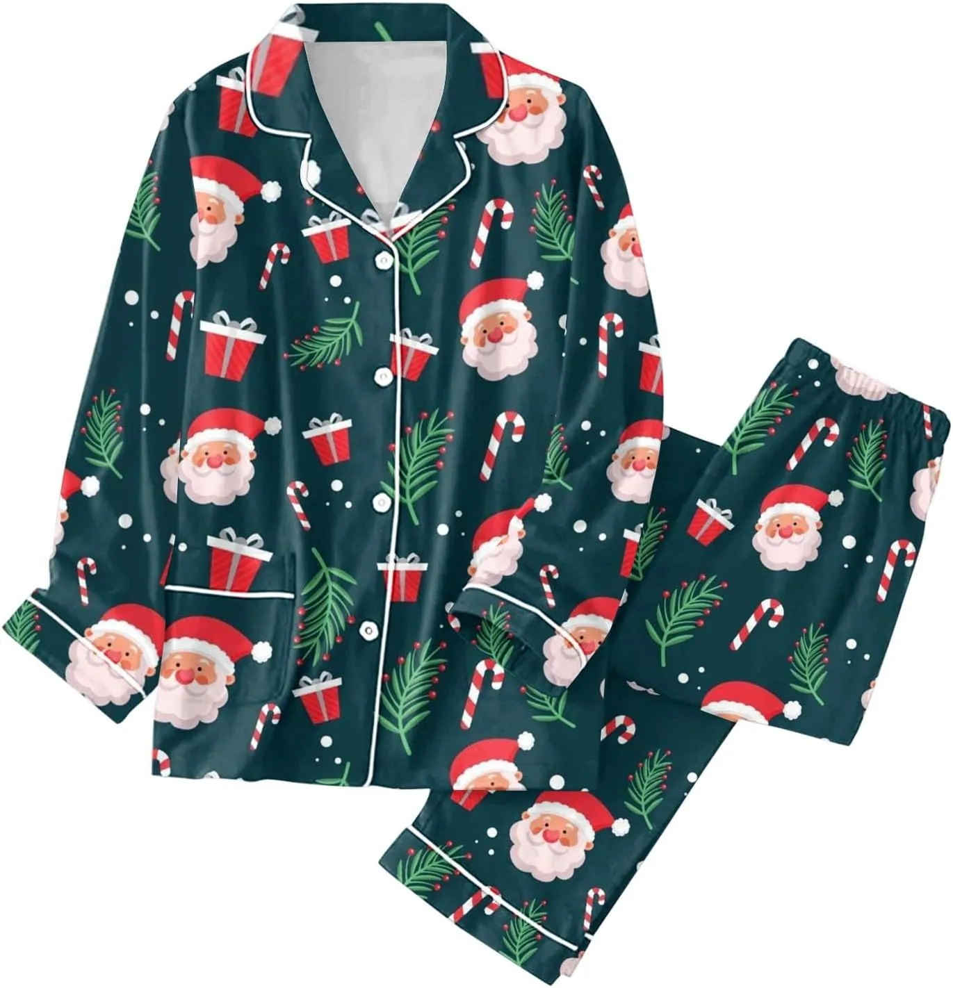 Womens Autumn Winter Prints Pajamas Long Pants Sleepwear Sets Soft Comfy Night Wear V Neck Loungewear Cute Two Piece (S)