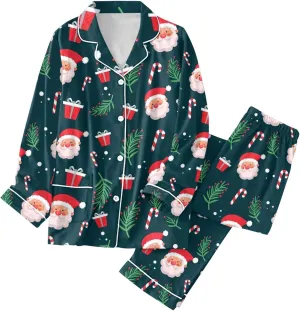 Womens Autumn Winter Prints Pajamas Long Pants Sleepwear Sets Soft Comfy Night Wear V Neck Loungewear Cute Two Piece (S)