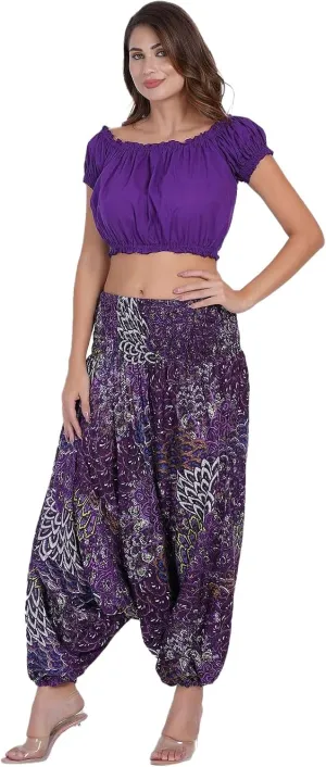 Women's Boho Harem Pants Yoga & Beach Trousers, Elephant & Bohemian Prints, High Waist, Lightweight Rayon Pack of 03