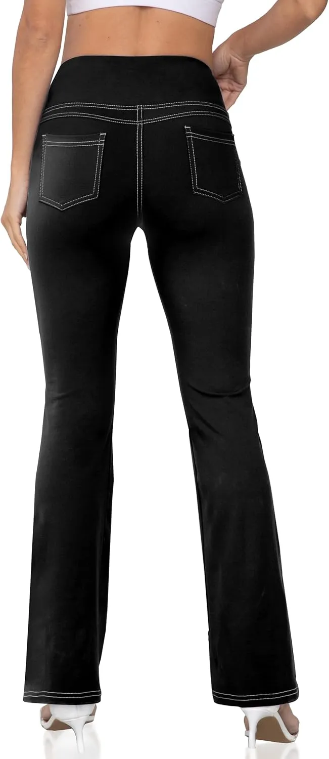 Women's Bootcut Yoga Pants, Wide Leg Leggings with Pockets High Waist Flare Dress Pants Petite/Regular/Tall