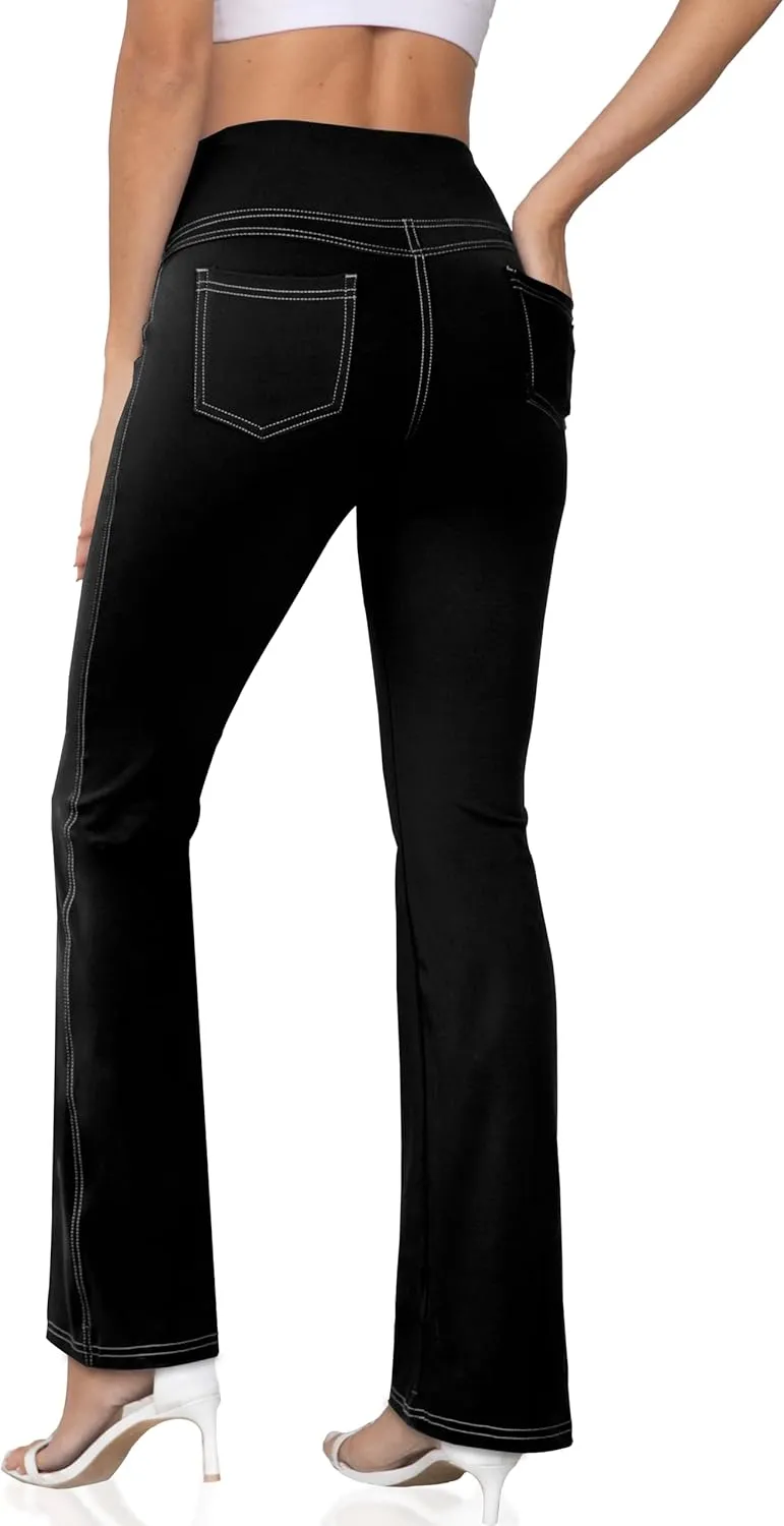Women's Bootcut Yoga Pants, Wide Leg Leggings with Pockets High Waist Flare Dress Pants Petite/Regular/Tall