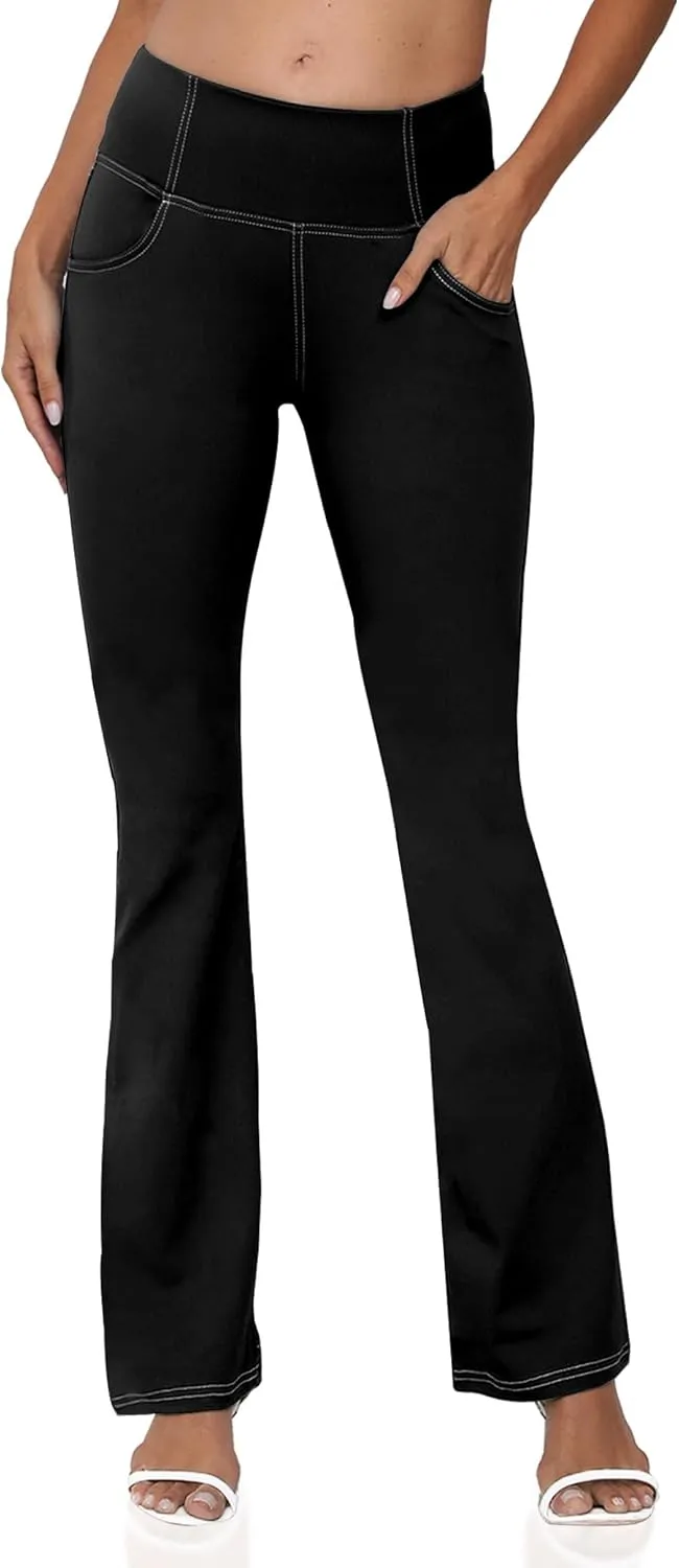 Women's Bootcut Yoga Pants, Wide Leg Leggings with Pockets High Waist Flare Dress Pants Petite/Regular/Tall