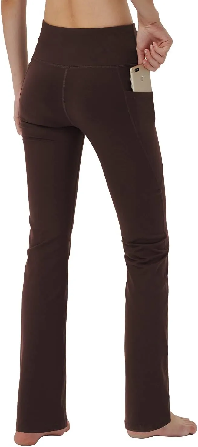 Women's Bootleg Yoga Pants with Hidden Pockets Tummy Control Running Legging Long Bootcut