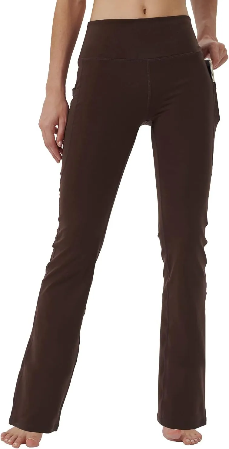 Women's Bootleg Yoga Pants with Hidden Pockets Tummy Control Running Legging Long Bootcut