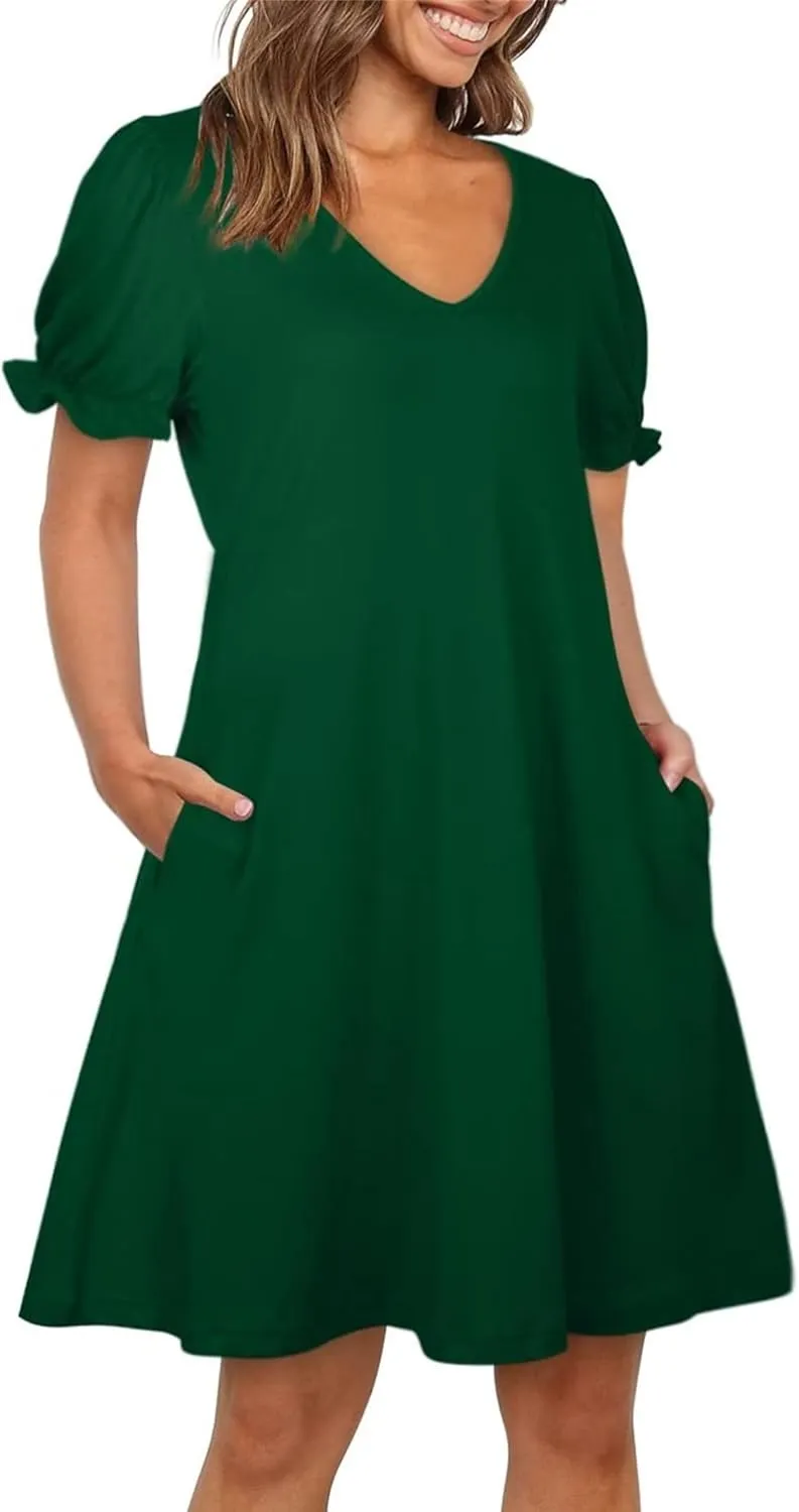 Womens Causal Summer Dresses Fashion Short Sleeve V Neck Mini Dresses Sexy Vacation Sun Dresses Womens Tshirt Dress