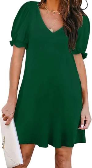 Womens Causal Summer Dresses Fashion Short Sleeve V Neck Mini Dresses Sexy Vacation Sun Dresses Womens Tshirt Dress