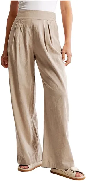 Womens Cotton Linen High Waisted Wide Leg Loose Pants