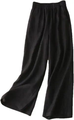Women's Cotton Linen Wide Leg Pants - Female Summer Full Length Casual Pants, Loose High Waist Straight Trousers