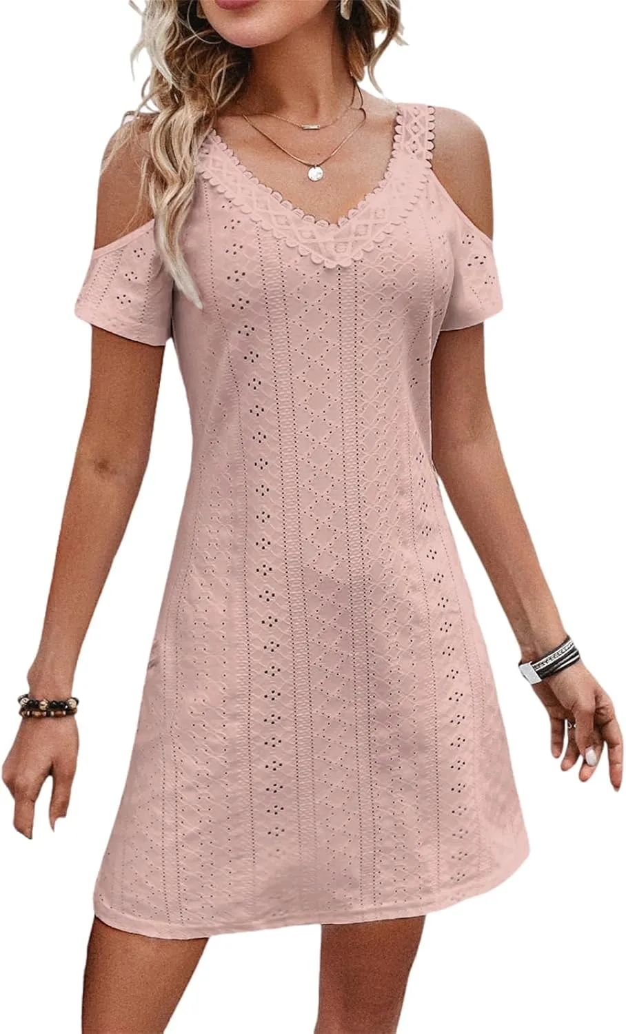 Womens Cute Summer Dresses Casual Short Sleeve V Neck Sundress Women Fashion Vacation Boho Dresses Mini Beach Dresses