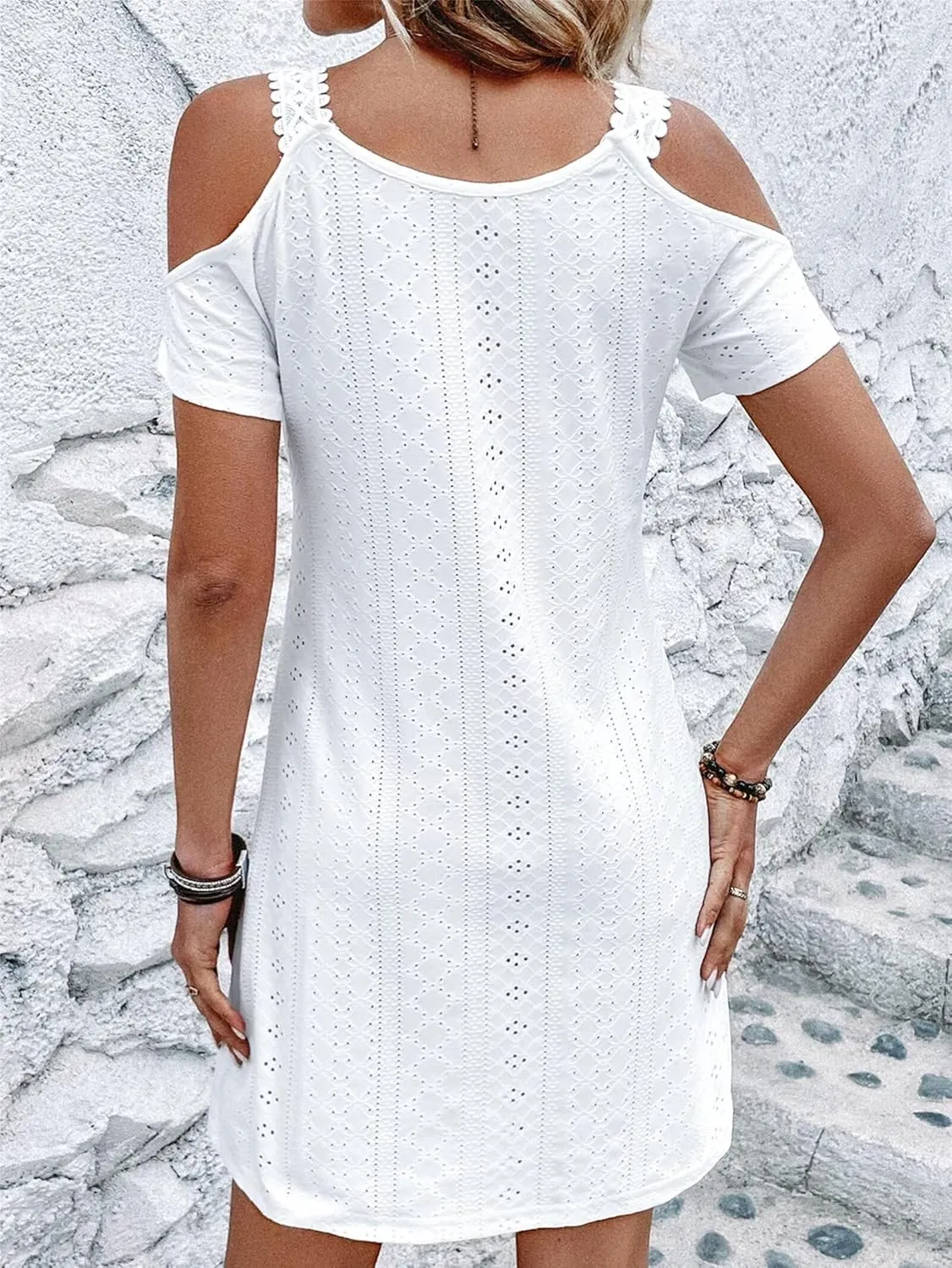 Womens Cute Summer Dresses Casual Short Sleeve V Neck Sundress Women Fashion Vacation Boho Dresses Mini Beach Dresses
