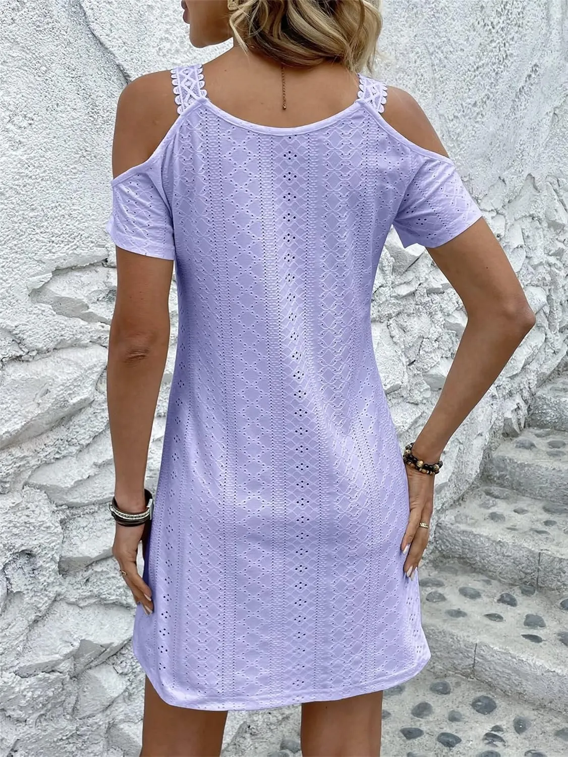 Womens Cute Summer Dresses Casual Short Sleeve V Neck Sundress Women Fashion Vacation Boho Dresses Mini Beach Dresses