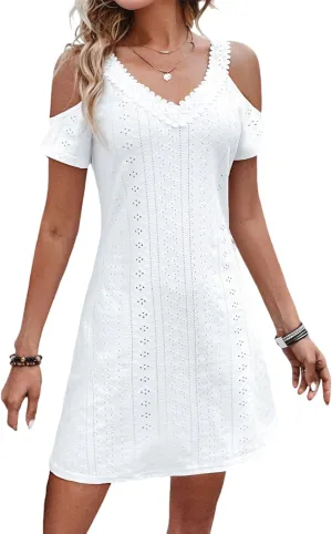 Womens Cute Summer Dresses Casual Short Sleeve V Neck Sundress Women Fashion Vacation Boho Dresses Mini Beach Dresses