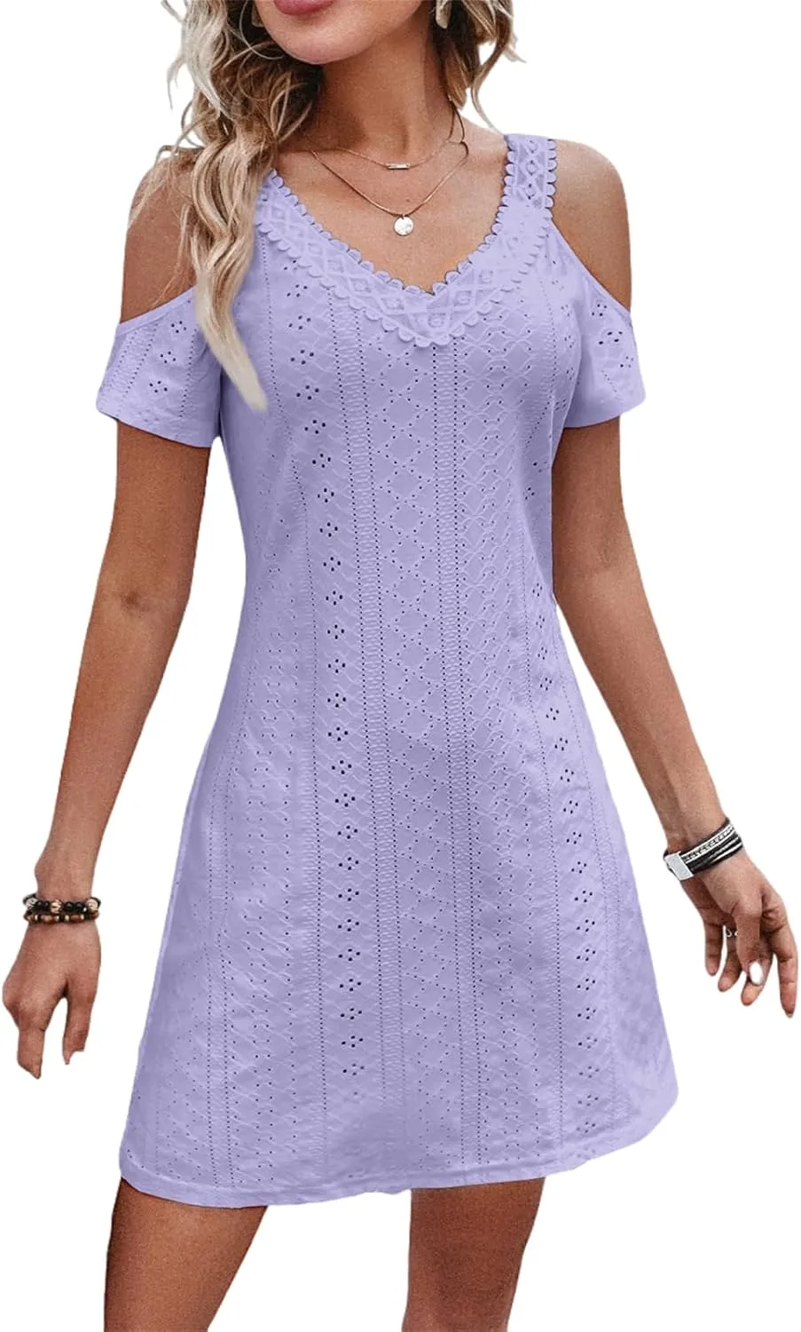 Womens Cute Summer Dresses Casual Short Sleeve V Neck Sundress Women Fashion Vacation Boho Dresses Mini Beach Dresses